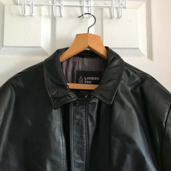 London Fog Mens Black Leather Bomber Jacket LG Vintage - Picture 2 of 12